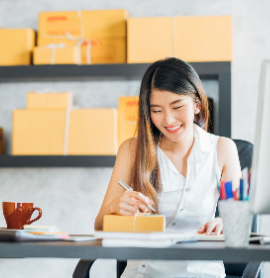 a business woman working at her desk