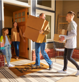 a family moving into their new home