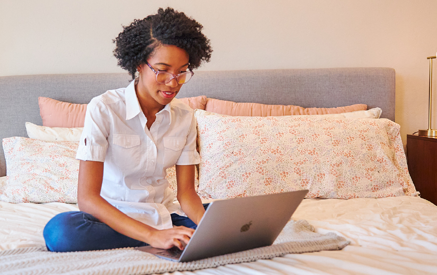 woman banking at home