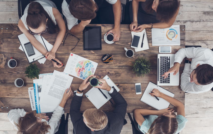 top down view of business meeting